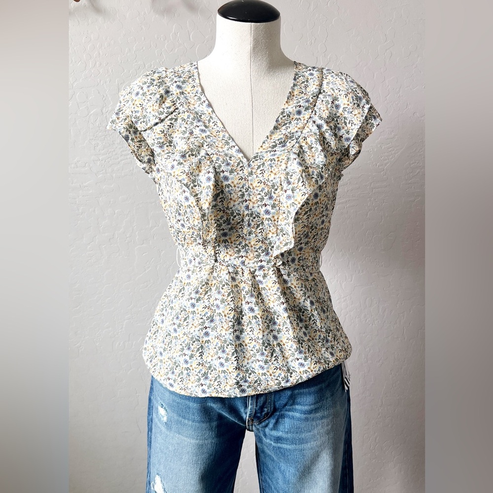Max Studio Floral Ruffled Tie Waist Top